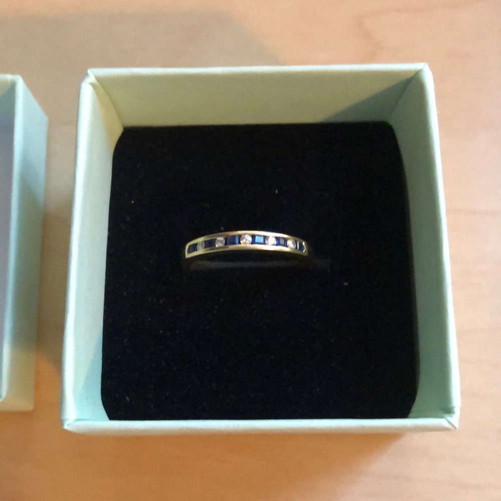 Slim estate diamond and sapphire band ring